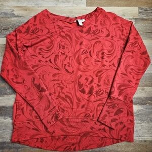 Athleta Coaster Luxe Sweatshirt Holiday 2022 Small Red with Black Swirls pattern